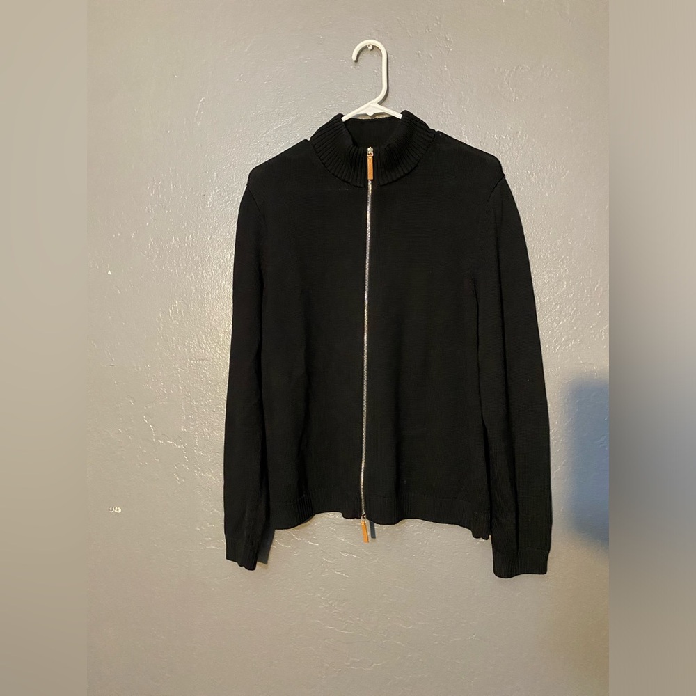 Lafayette 148 Women's Cotton Silk Bomber Black ‎ Sweater Size Large